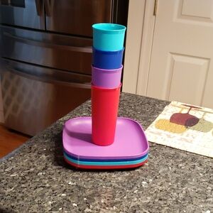 5 Colorful Plastic TUPPERWARE CUP SET